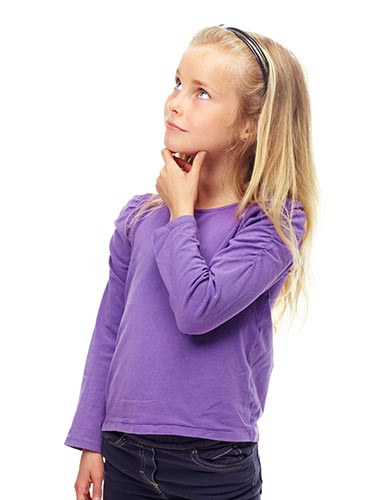 Little girl with her hand on her chin, thinking, symbolizing the question, should I get life insurance?